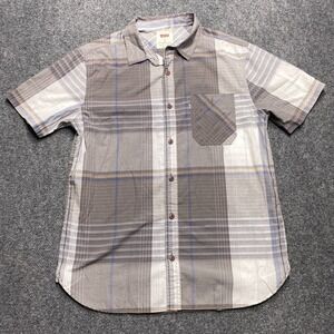 Levis Shirt Mens Medium Gray White Plaid Short Sleeve Button Western Cowboy
